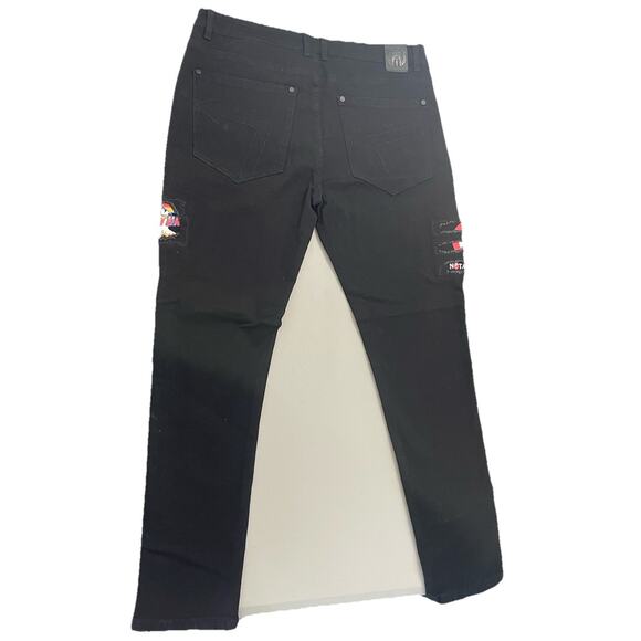 NWT Born Fly Jeans Mens Size 36 Distressed Embroidered Black Patchwork Denim - Picture 7 of 10